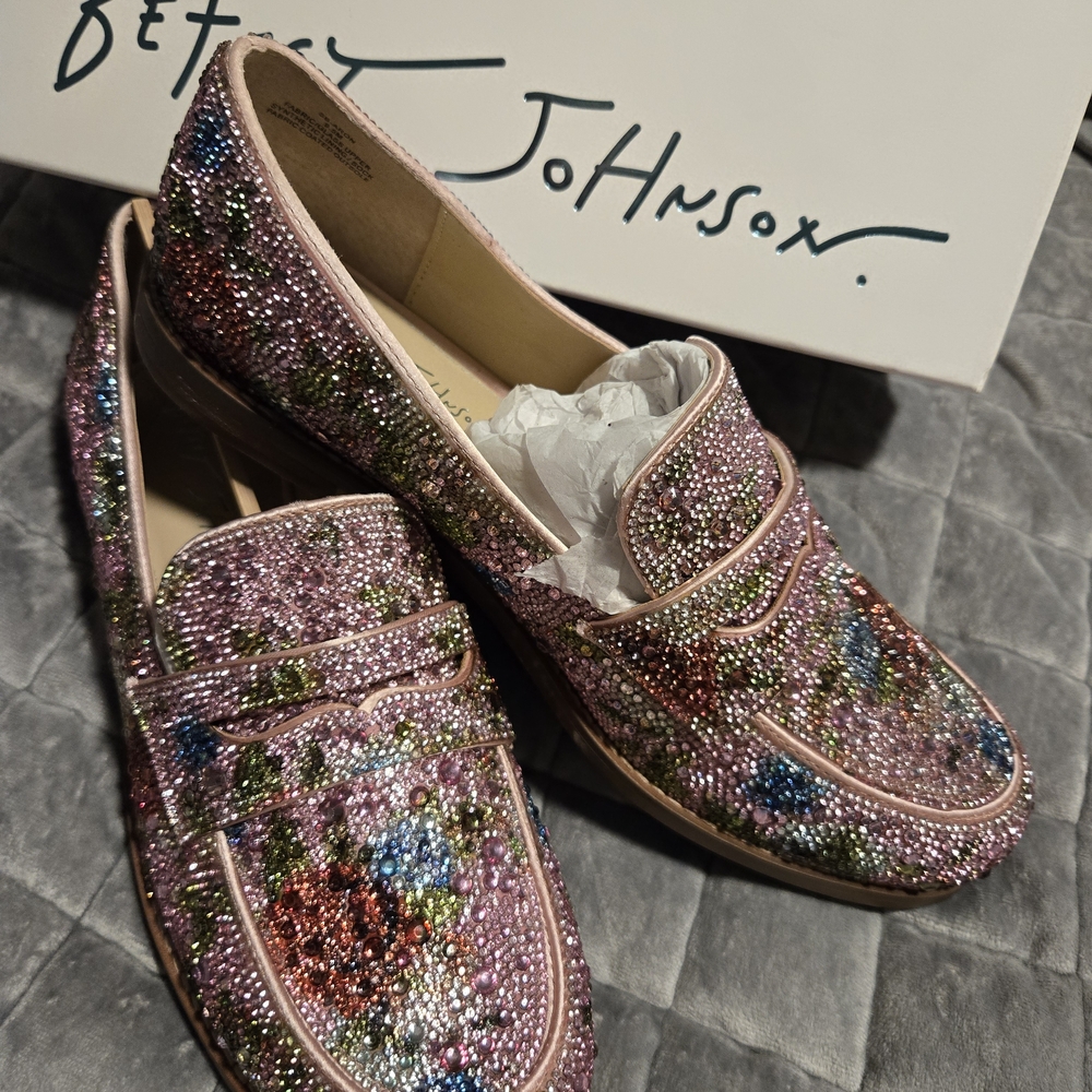 Betsey Johnson Pink Multicolor Crystal Loafers